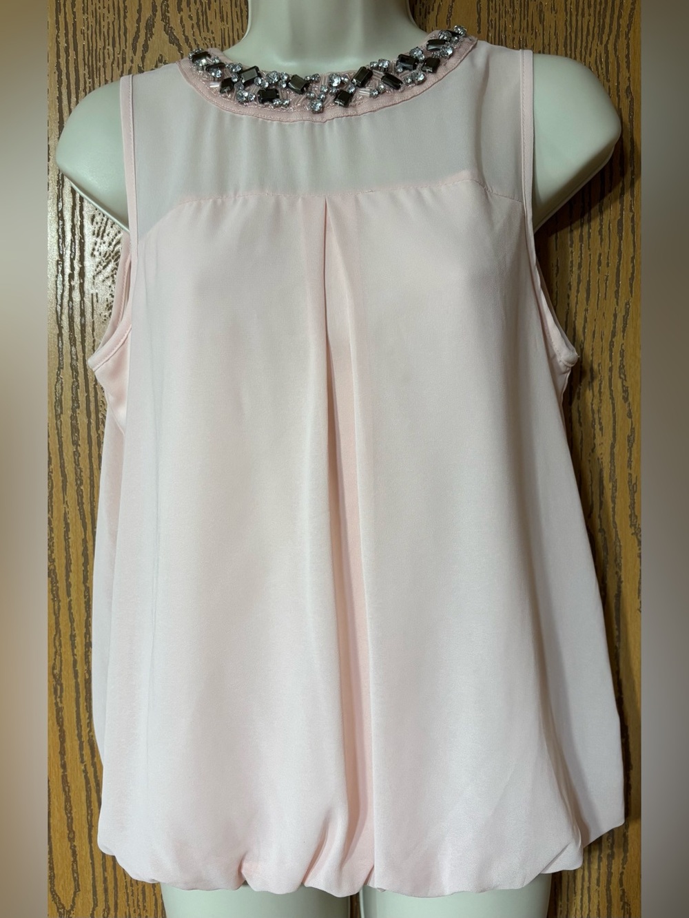 HeartSoul Light Pink Beaded Neck Sleeveless Chiffon Camisole